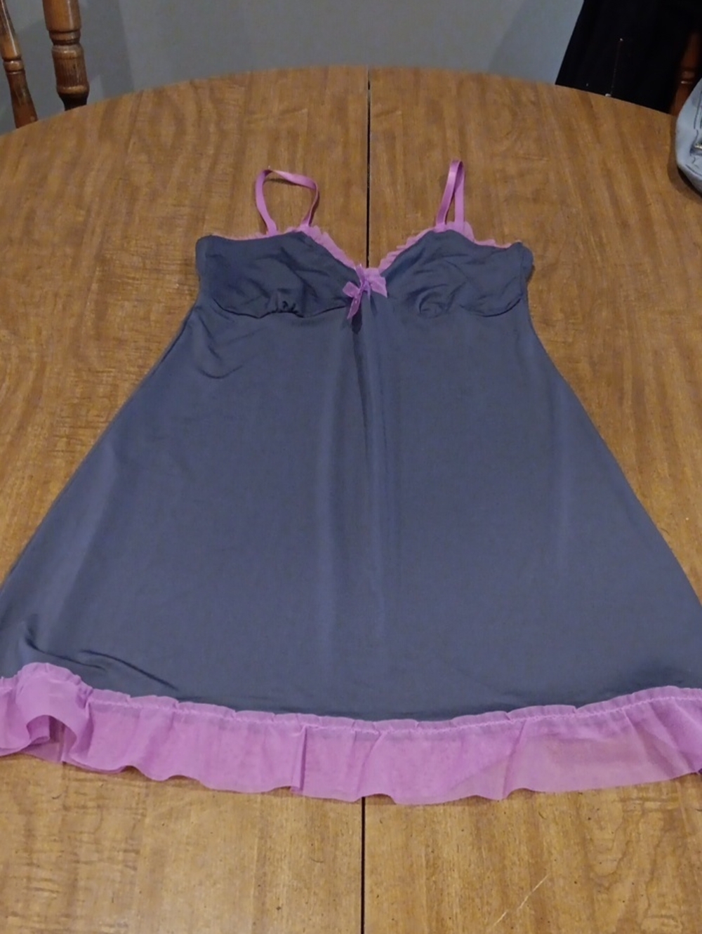 Womens' Gray and Pink Sleeveless Nightdress